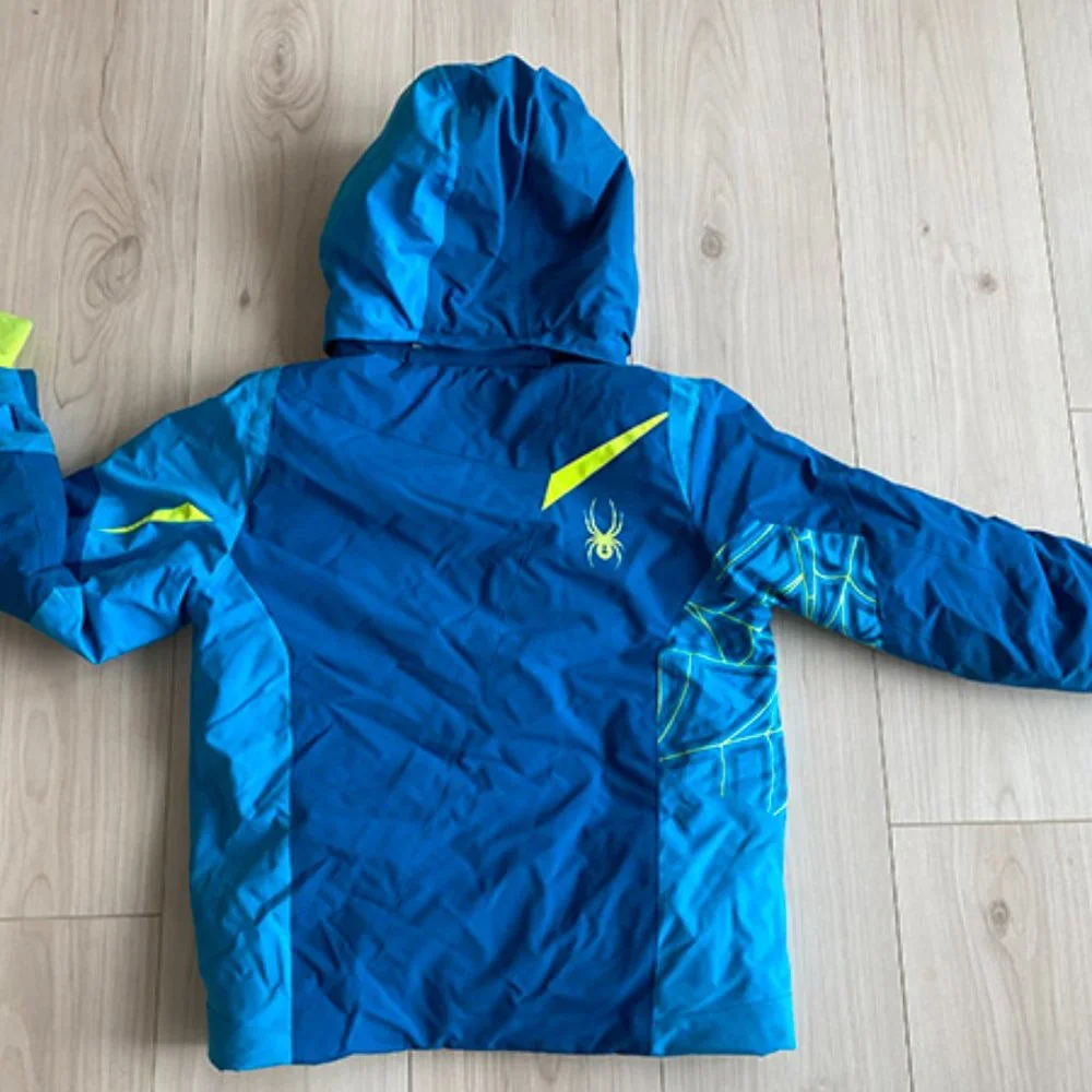 Kids Blue and Neon Green Hooded Winter Jacket